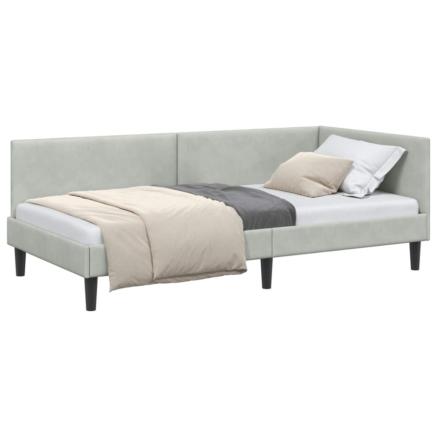Hoekbedframe Lichtgrijs 90 cm x 190 cm Polyester en multiplex