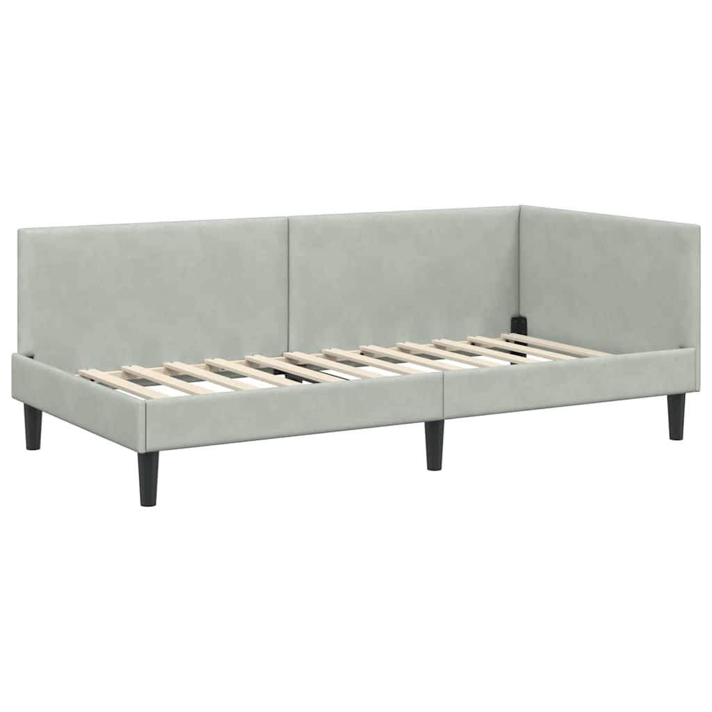 Hoekbedframe Lichtgrijs 90 cm x 190 cm Polyester en multiplex