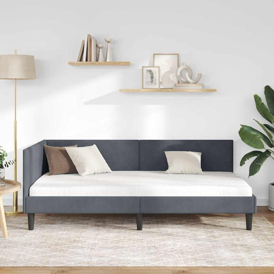 Hoekbedframe Donkergrijs 90 cm x 190 cm Polyester en multiplex