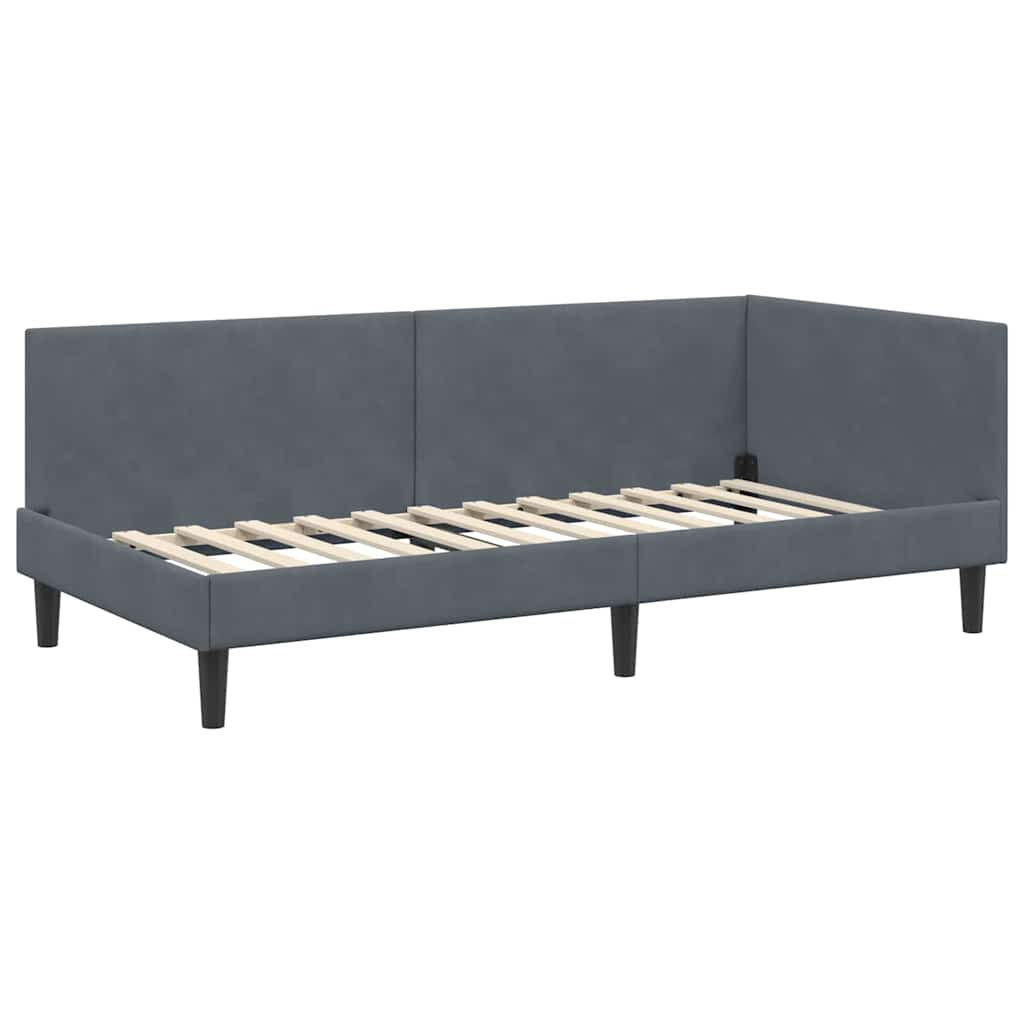 Hoekbedframe Donkergrijs 90 cm x 190 cm Polyester en multiplex