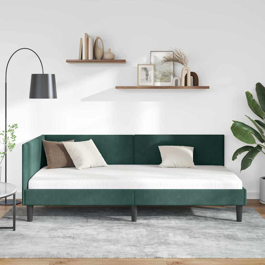 Hoekbedframe Donkergroen 90 cm x 190 cm Polyester en multiplex