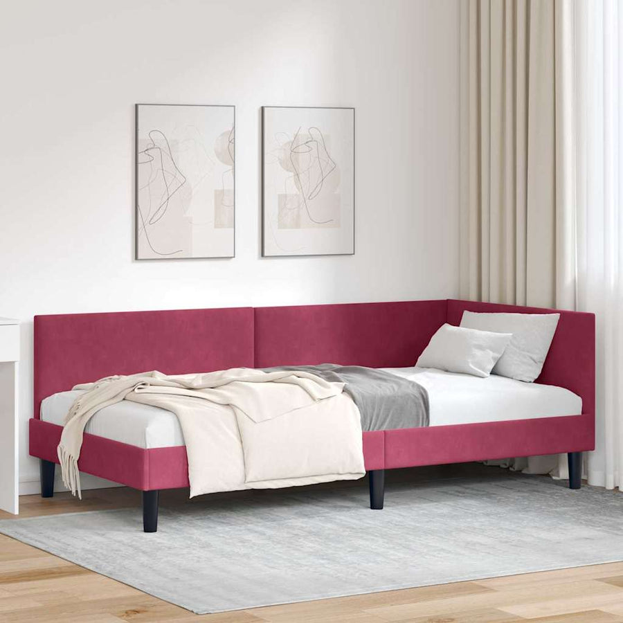 Hoekbedframe Wijnrood 90 cm x 190 cm Polyester en multiplex
