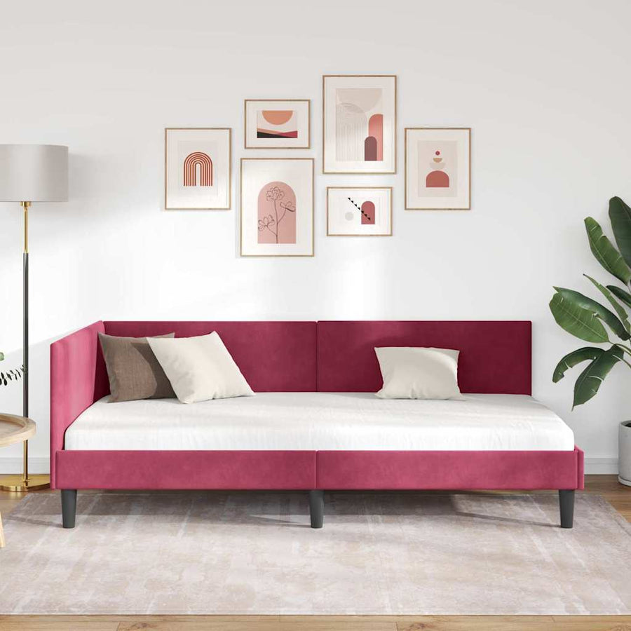 Hoekbedframe Wijnrood 90 cm x 190 cm Polyester en multiplex