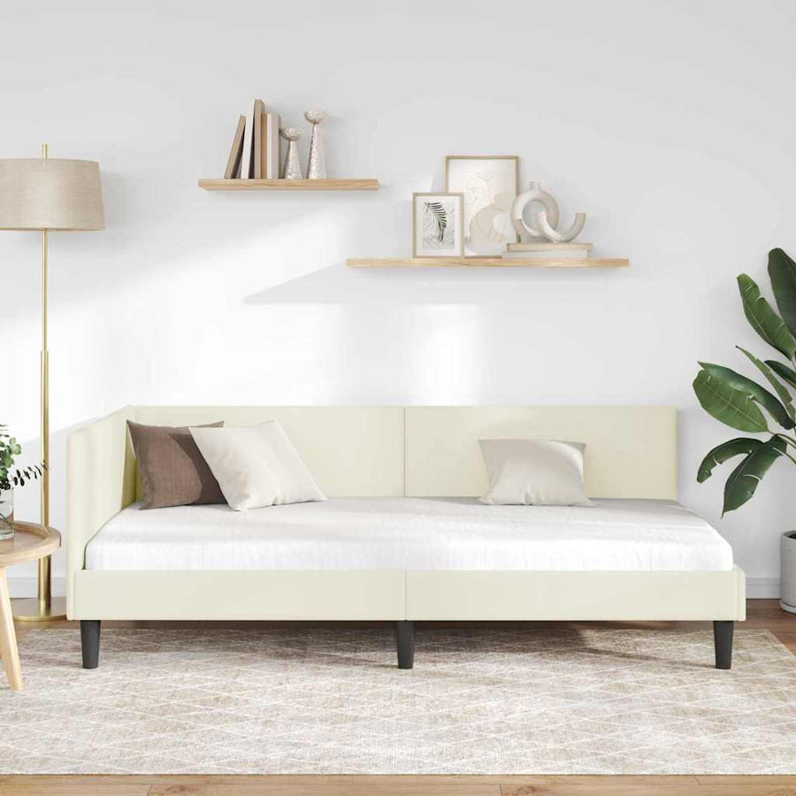 Hoekbedframe Crème 90 cm x 190 cm Polyester en multiplex