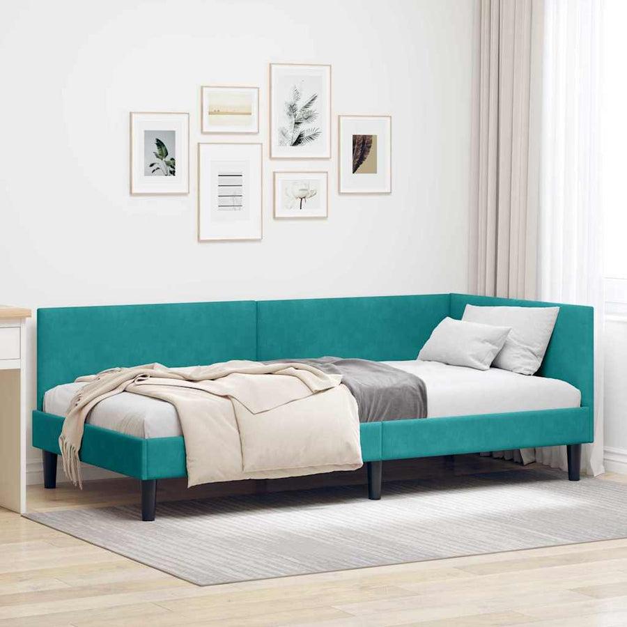 Hoekbedframe Turquoise 90 cm x 190 cm Polyester en multiplex
