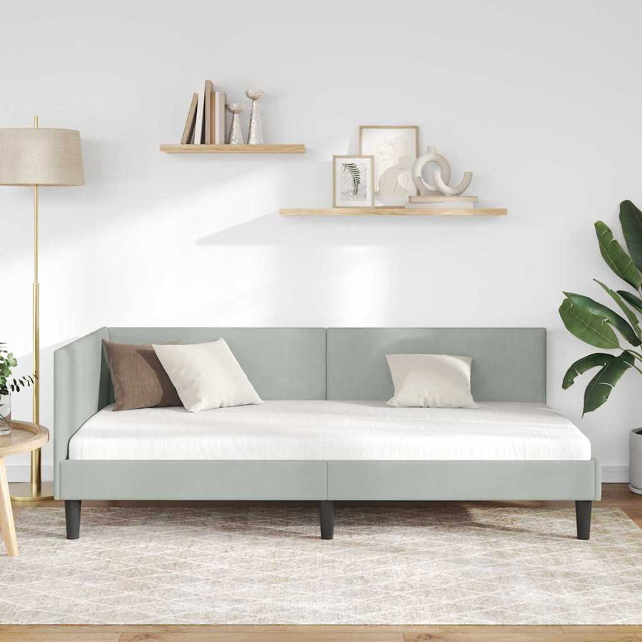 Hoekbedframe Lichtgrijs 90 cm x 200 cm Polyester en multiplex