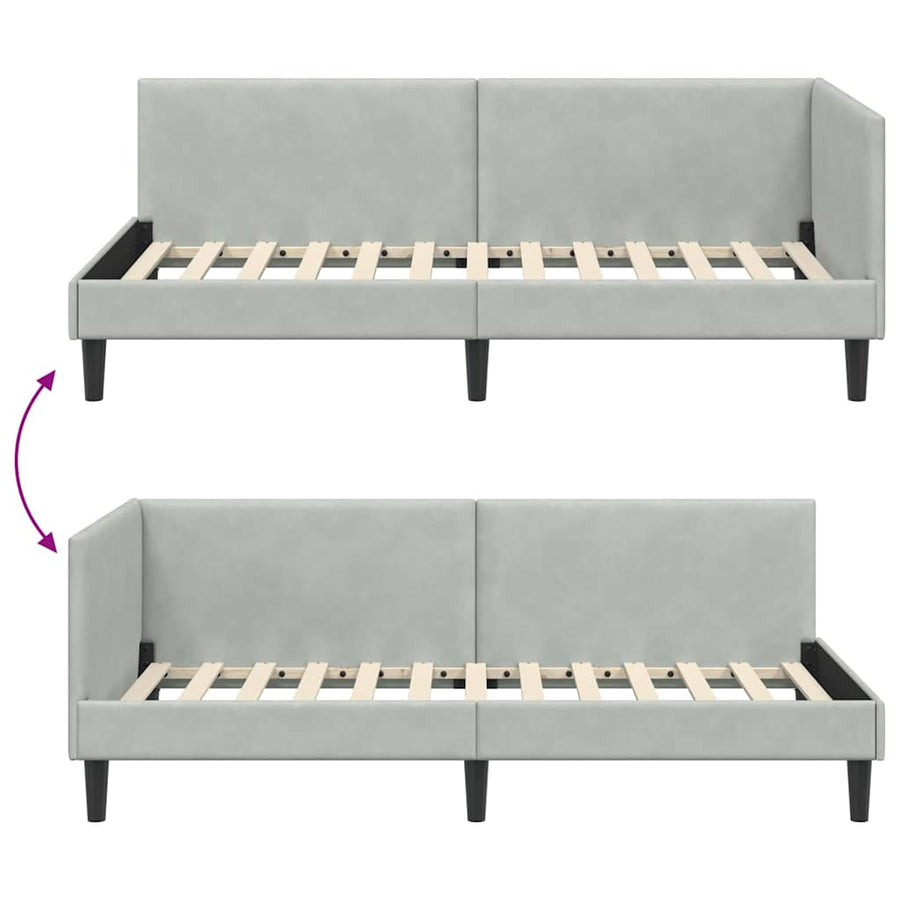 Hoekbedframe Lichtgrijs 90 cm x 200 cm Polyester en multiplex