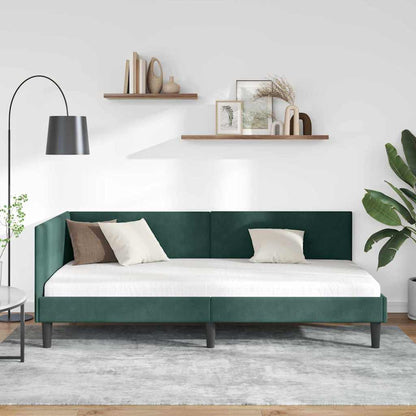 Hoekbedframe Donkergroen 90 cm x 200 cm Polyester en multiplex