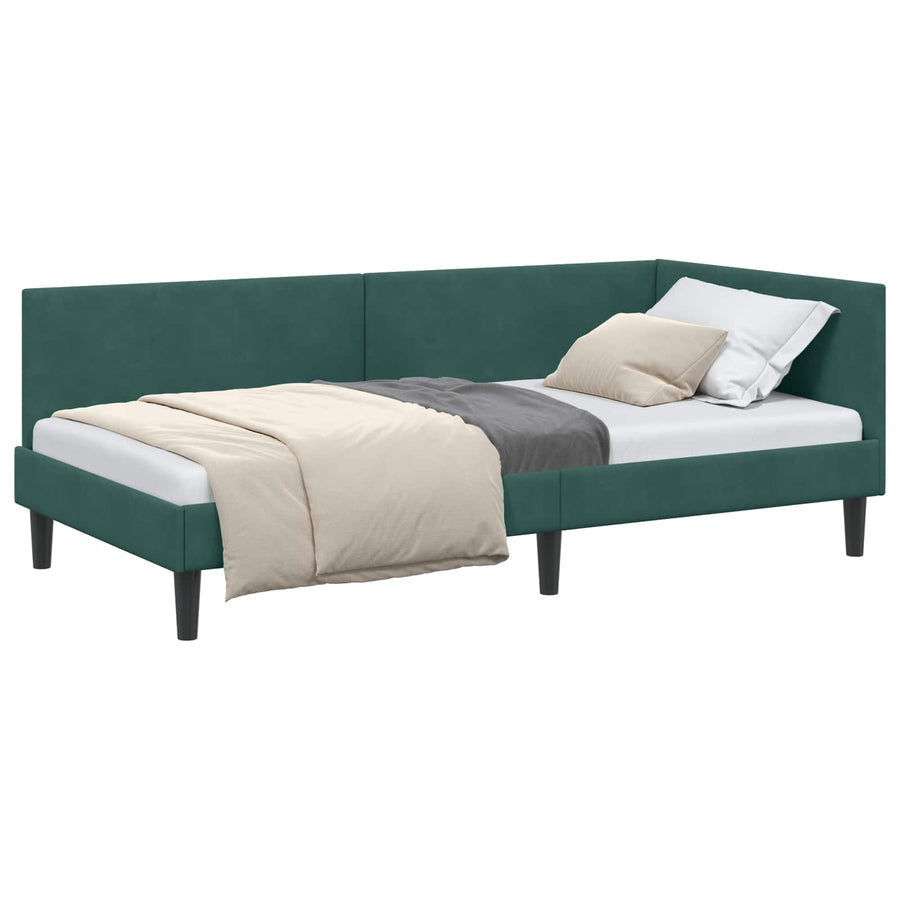 Hoekbedframe Donkergroen 90 cm x 200 cm Polyester en multiplex