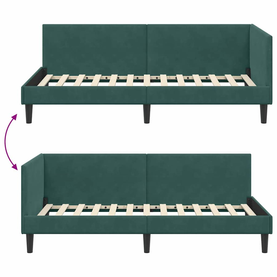 Hoekbedframe Donkergroen 90 cm x 200 cm Polyester en multiplex
