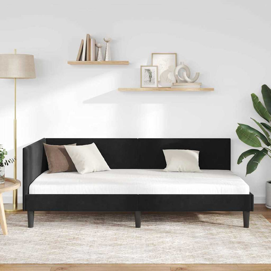 Hoekbedframe Zwart 90 cm x 200 cm Polyester en multiplex