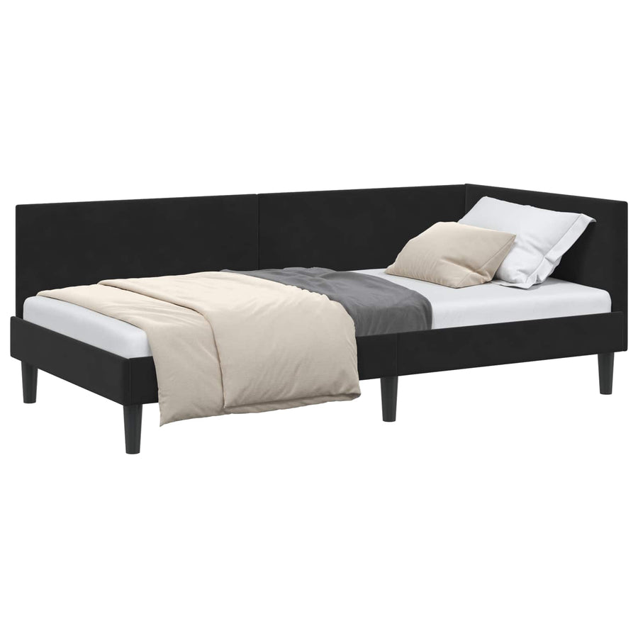 Hoekbedframe Zwart 90 cm x 200 cm Polyester en multiplex