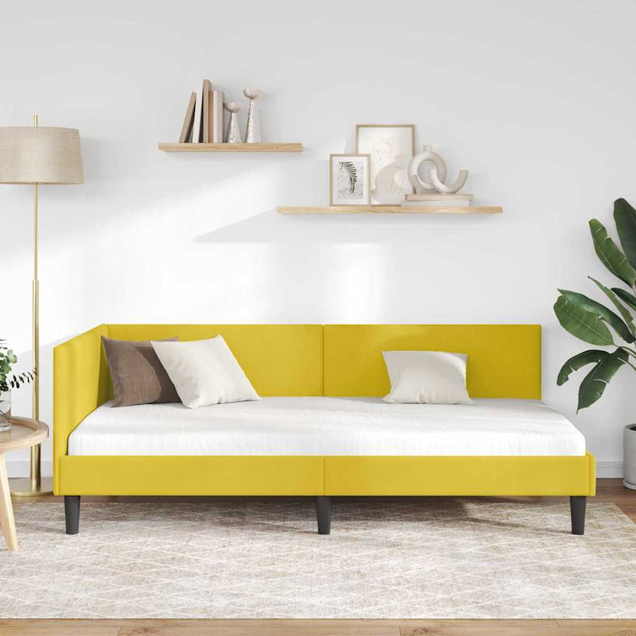 Hoekbedframe Geel 90 cm x 200 cm Polyester en multiplex