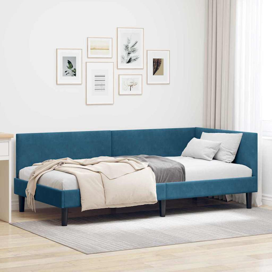Hoekbedframe Blauw 100 cm x 200 cm Polyester en multiplex