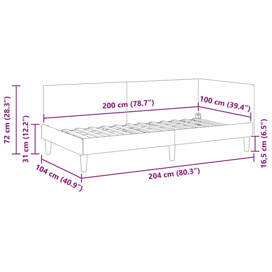 Hoekbedframe Blauw 100 cm x 200 cm Polyester en multiplex
