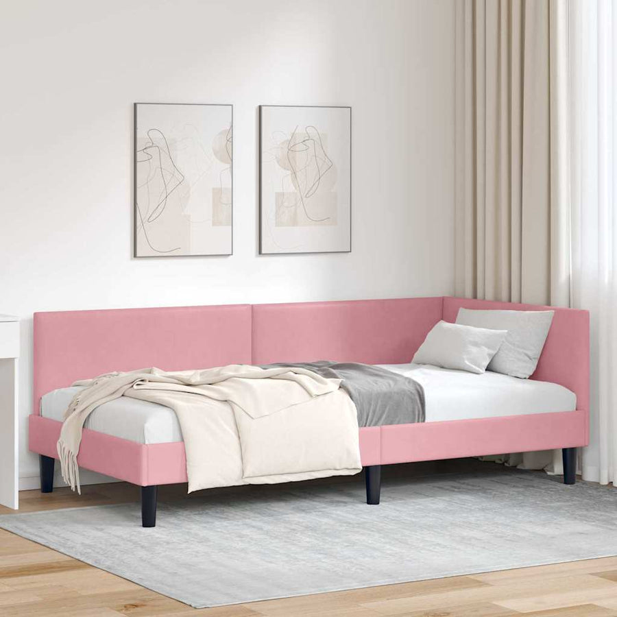 Hoekbedframe Roze 100 cm x 200 cm Polyester en multiplex