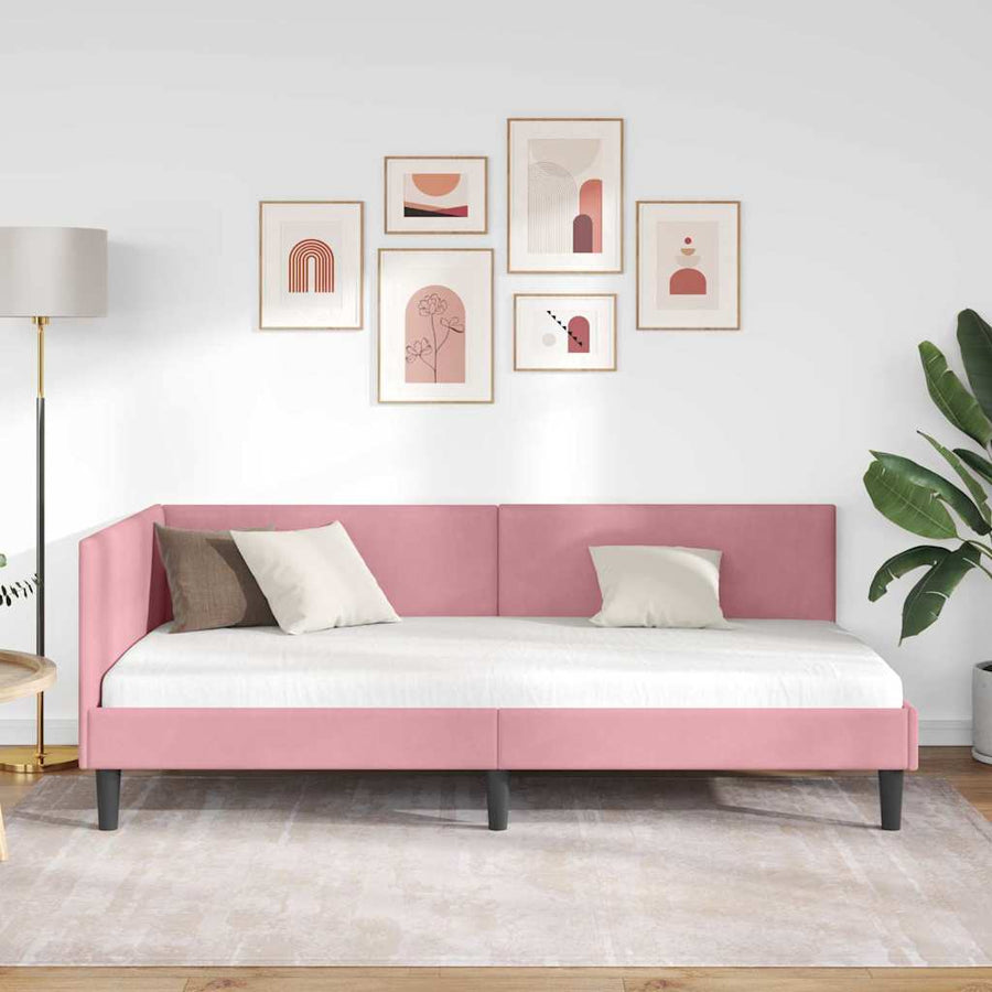 Hoekbedframe Roze 100 cm x 200 cm Polyester en multiplex