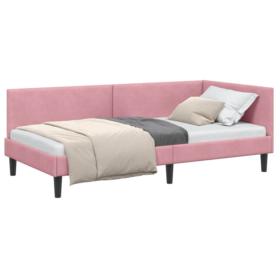 Hoekbedframe Roze 100 cm x 200 cm Polyester en multiplex