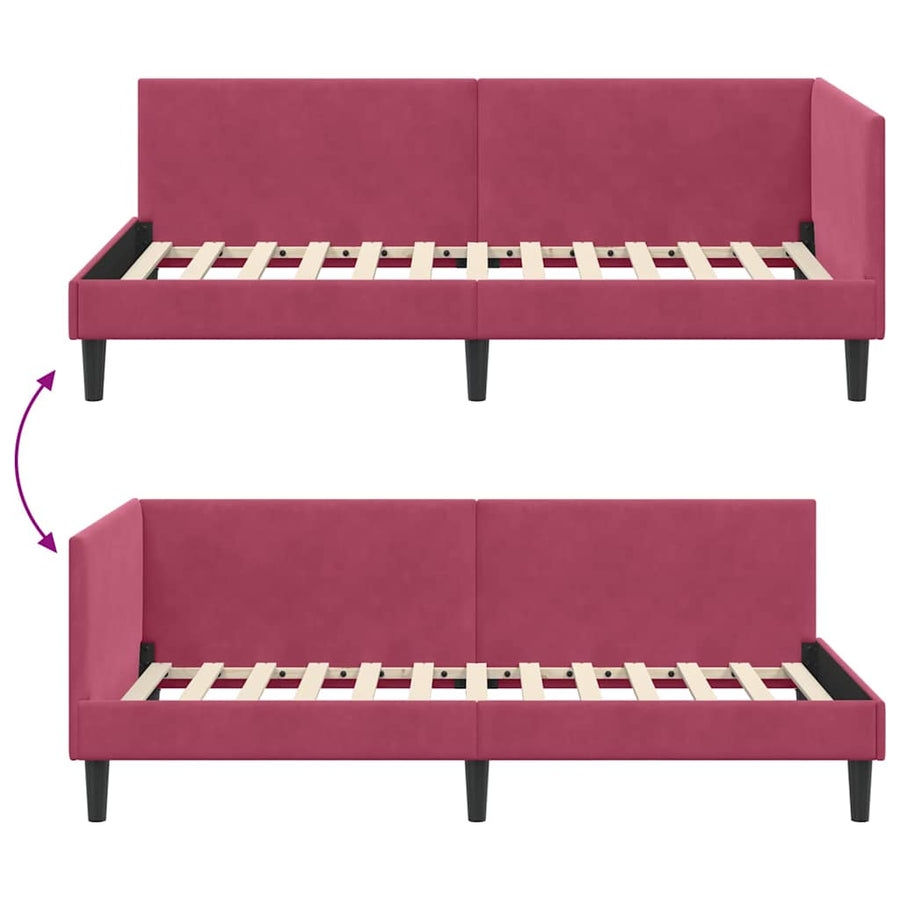 Hoekbedframe Wijnrood 100 cm x 200 cm Polyester en multiplex