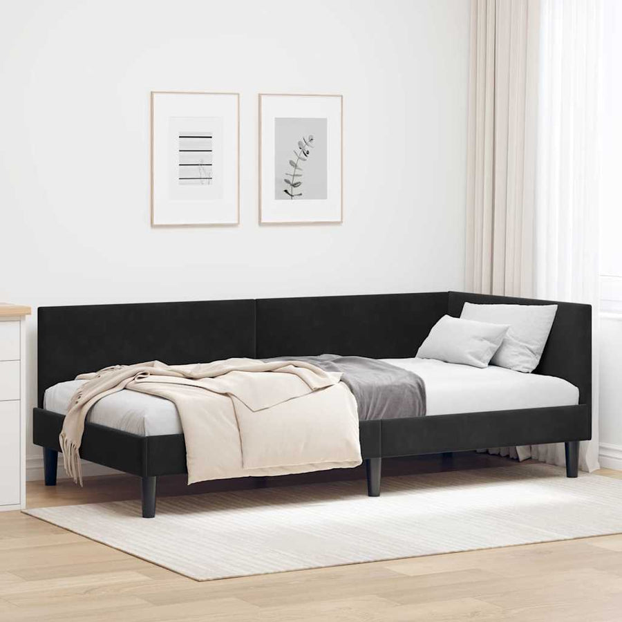 Hoekbedframe Zwart 100 cm x 200 cm Polyester en multiplex