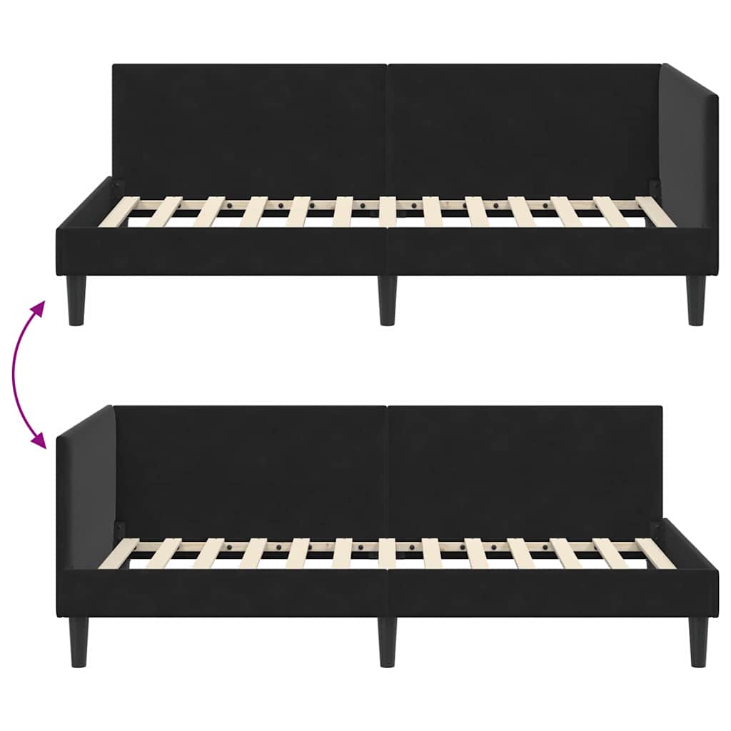 Hoekbedframe Zwart 100 cm x 200 cm Polyester en multiplex