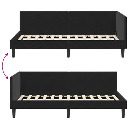 Hoekbedframe Zwart 100 cm x 200 cm Polyester en multiplex