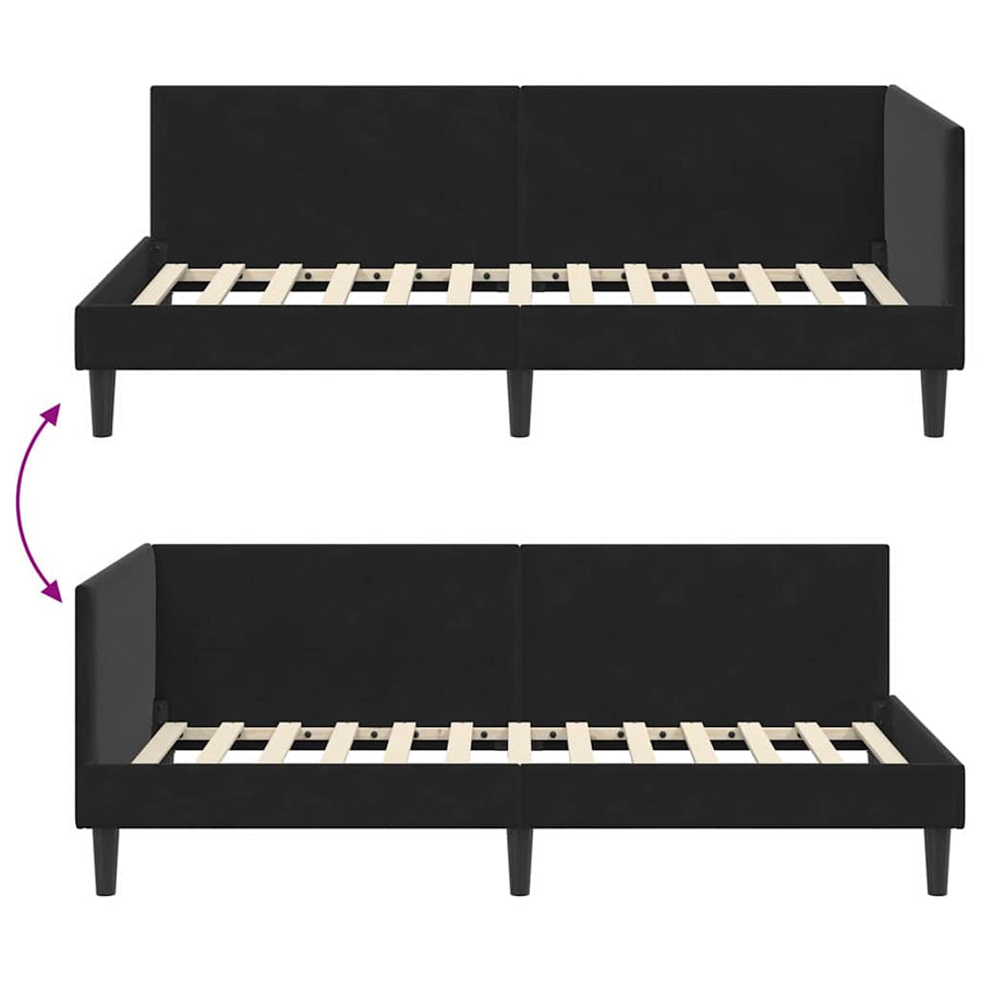 Hoekbedframe Zwart 100 cm x 200 cm Polyester en multiplex