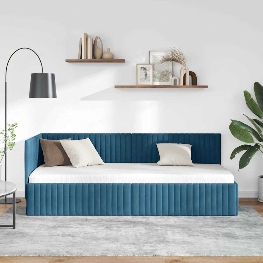 Hoekbedframe met hoofdeinde Blauw 80 cm x 200 cm Fluweel