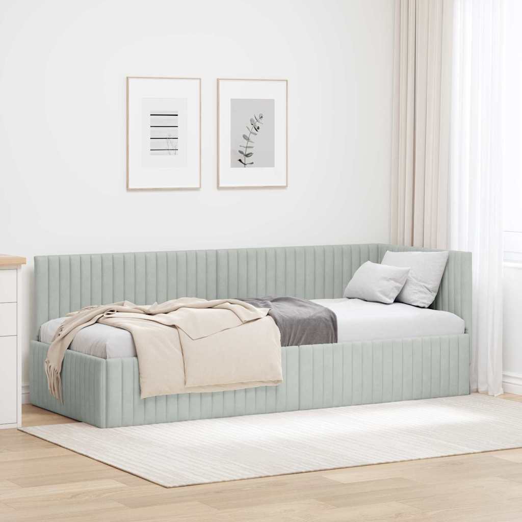 Hoekbedframe met hoofdeinde Lichtgrijs 80 cm x 200 cm Fluweel