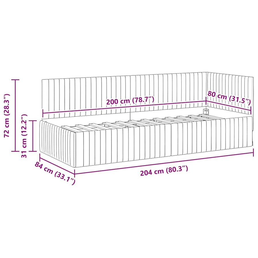 Hoekbedframe met hoofdeinde Lichtgrijs 80 cm x 200 cm Fluweel
