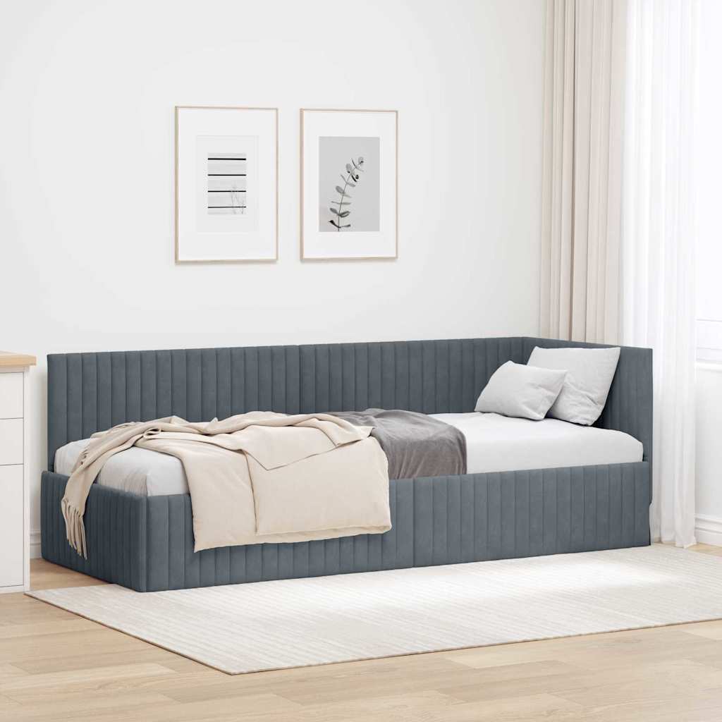 Hoekbedframe met hoofdeinde Donkergrijs 80 cm x 200 cm Fluweel