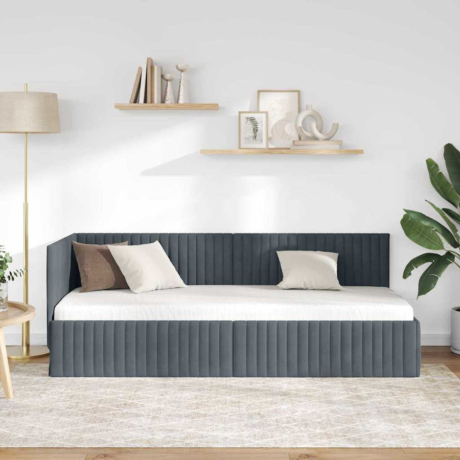 Hoekbedframe met hoofdeinde Donkergrijs 80 cm x 200 cm Fluweel