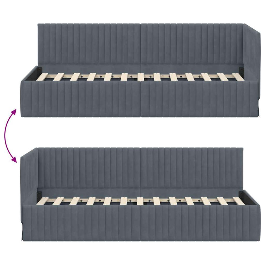 Hoekbedframe met hoofdeinde Donkergrijs 80 cm x 200 cm Fluweel