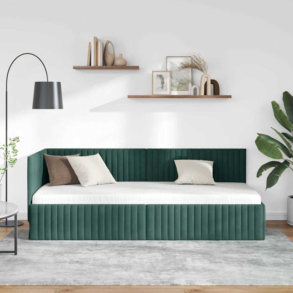 Hoekbedframe met hoofdeinde Donkergroen 80 cm x 200 cm Fluweel