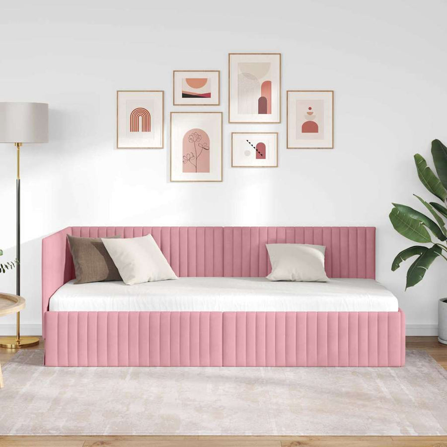 Hoekbedframe met hoofdeinde Roze 80 cm x 200 cm Fluweel