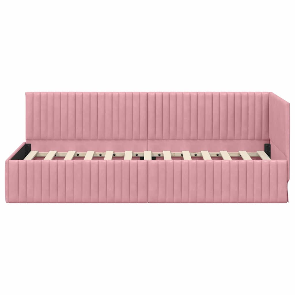 Hoekbedframe met hoofdeinde Roze 80 cm x 200 cm Fluweel