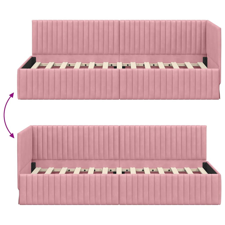 Hoekbedframe met hoofdeinde Roze 80 cm x 200 cm Fluweel