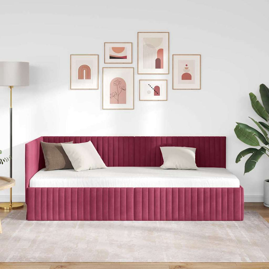 Hoekbedframe met hoofdeinde Wijnrood 80 cm x 200 cm Fluweel