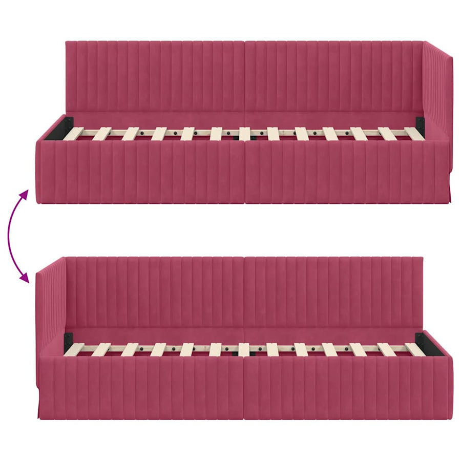 Hoekbedframe met hoofdeinde Wijnrood 80 cm x 200 cm Fluweel