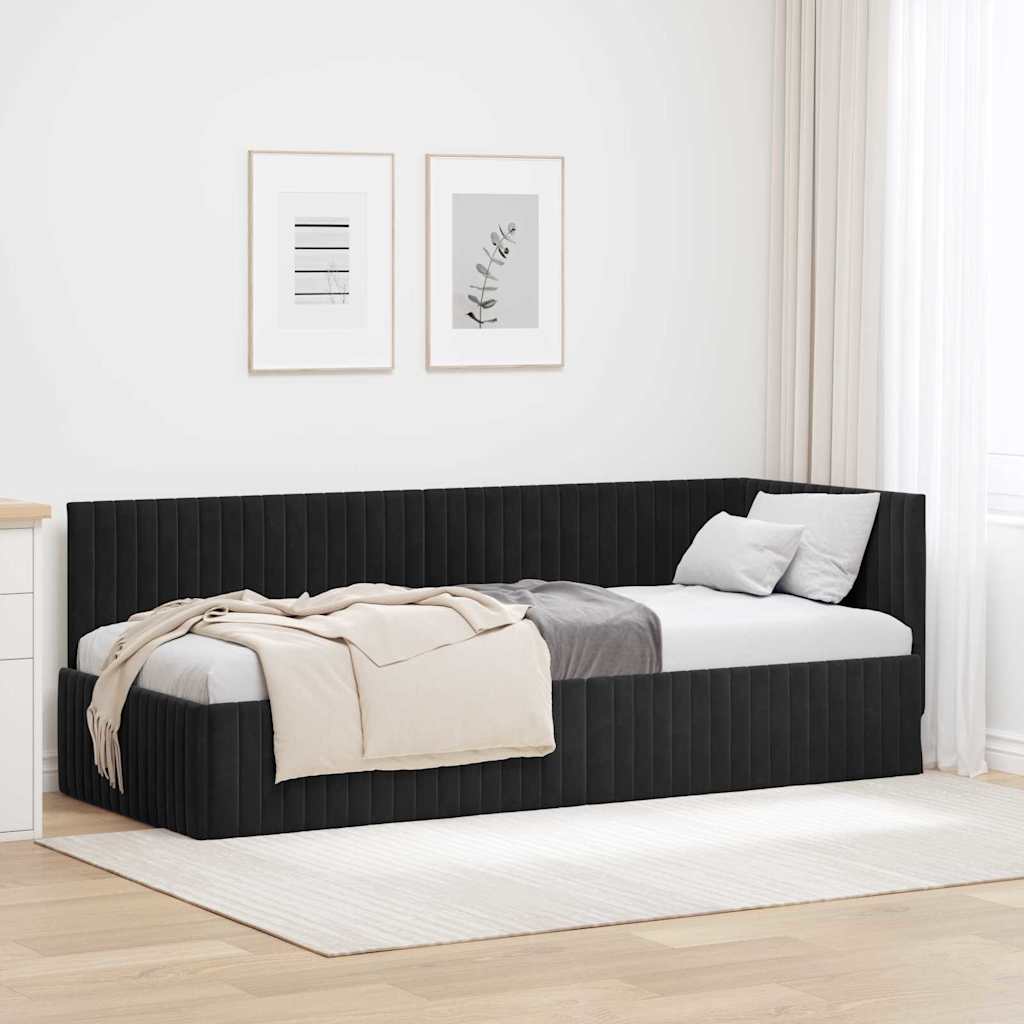 Hoekbedframe met hoofdeinde Zwart 80 cm x 200 cm Fluweel