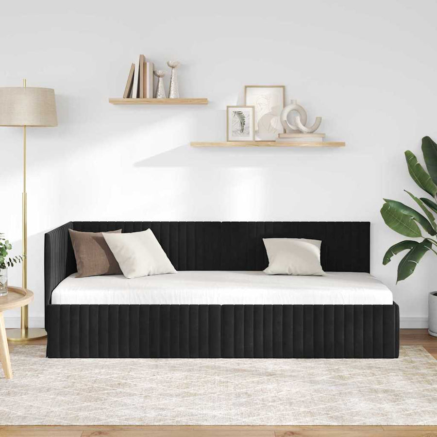 Hoekbedframe met hoofdeinde Zwart 80 cm x 200 cm Fluweel