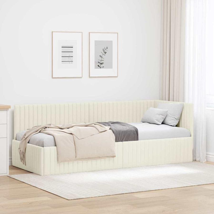 Hoekbedframe met hoofdeinde Crème 80 cm x 200 cm Fluweel