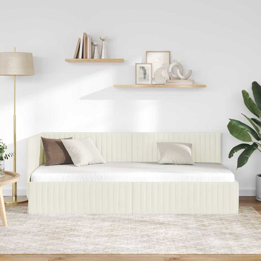 Hoekbedframe met hoofdeinde Crème 80 cm x 200 cm Fluweel