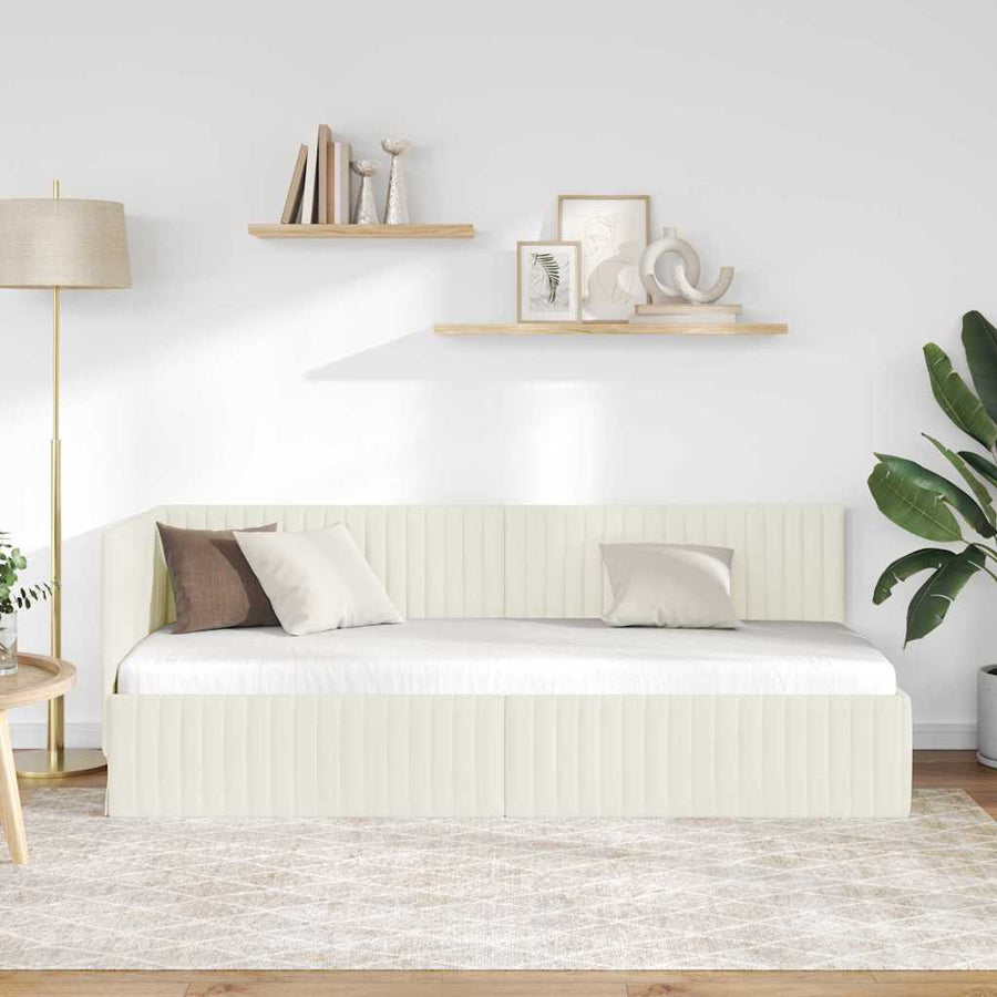 Hoekbedframe met hoofdeinde Crème 80 cm x 200 cm Fluweel