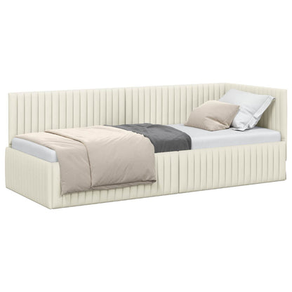 Hoekbedframe met hoofdeinde Crème 80 cm x 200 cm Fluweel