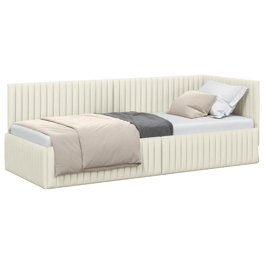 Hoekbedframe met hoofdeinde Crème 80 cm x 200 cm Fluweel