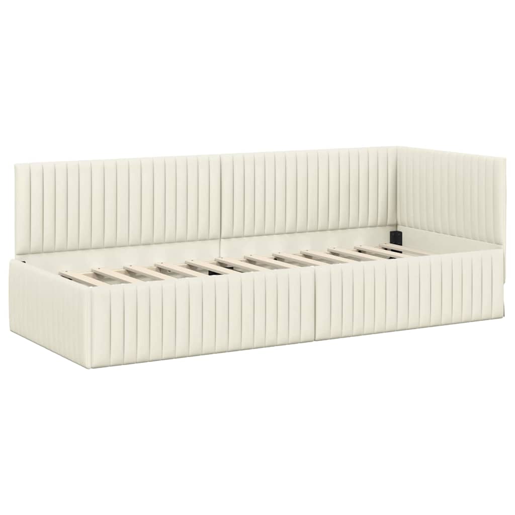 Hoekbedframe met hoofdeinde Crème 80 cm x 200 cm Fluweel