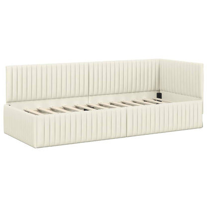Hoekbedframe met hoofdeinde Crème 80 cm x 200 cm Fluweel