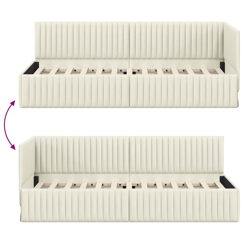 Hoekbedframe met hoofdeinde Crème 80 cm x 200 cm Fluweel