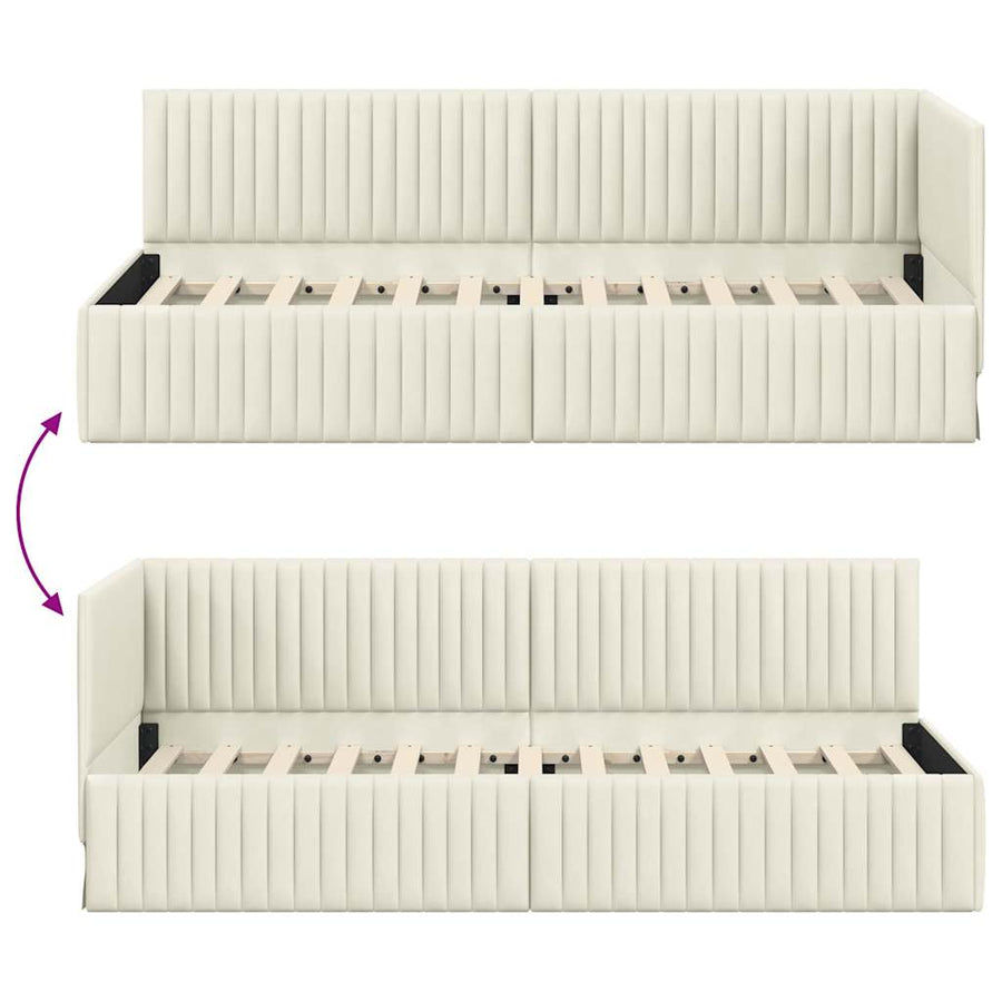 Hoekbedframe met hoofdeinde Crème 80 cm x 200 cm Fluweel